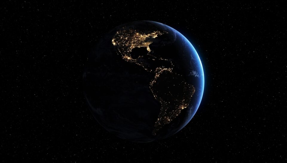 Planet,Earth,With,Realistic,Geography,Surface,And,Orbital,3d,Cloud