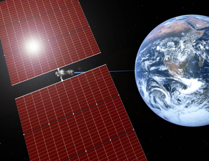 Concept,Of,Orbital,Solar,Power,Plant,That,Converts,Sunlight,Into Concept,Of,Orbital,Solar,Power,Plant,That,Converts,Sunlight,Into